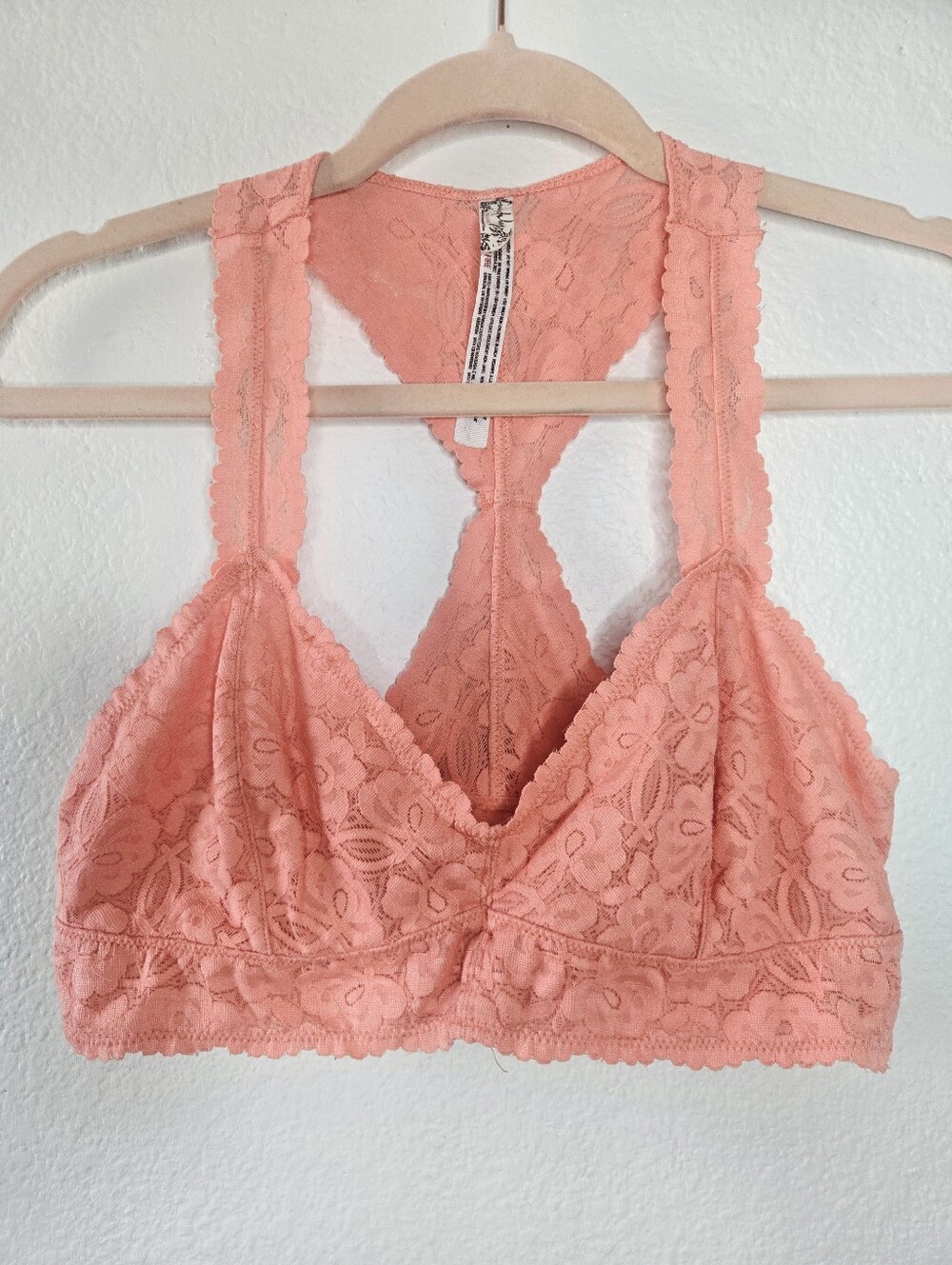 Intimately Free People Galloon Lace Racerback Lined Bralette Crop Top Pink Large